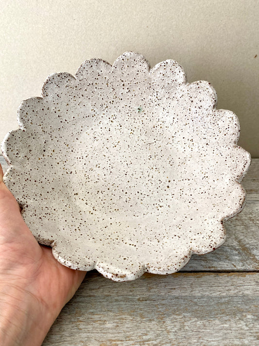 Bowl - Flower Shaped - rustic and versatile - white glaze with speckles 2410-01