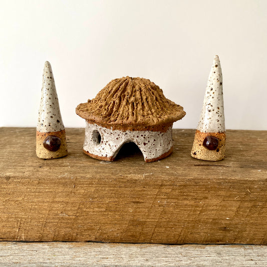 Two cute Mini Christmas gnome and a rustic hut 26-05