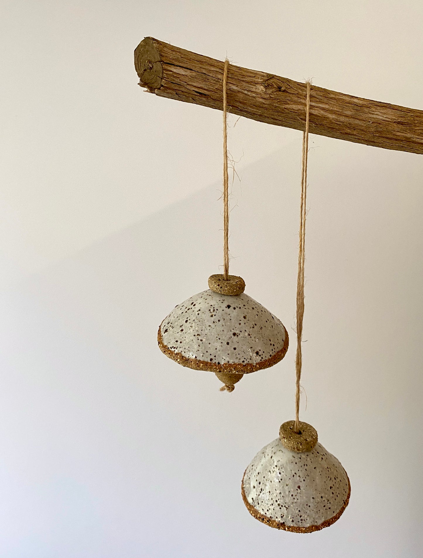 Bells - Set of two - Handmade Rustic White glaze with jute string 27-01