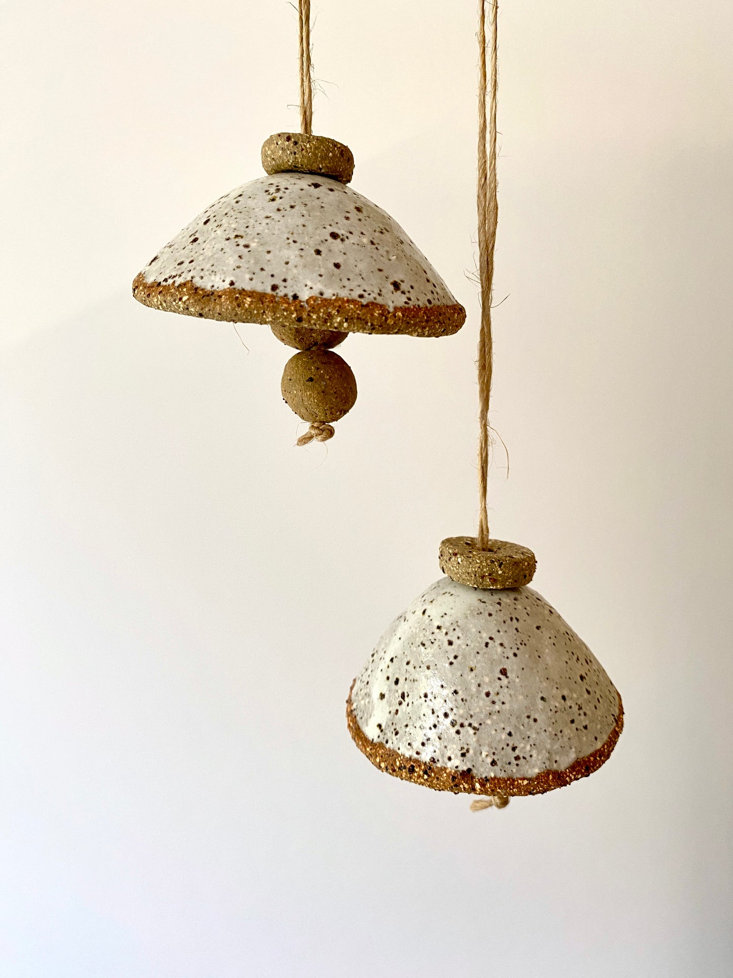 Bells - Set of two - Handmade Rustic White glaze with jute string 27-01