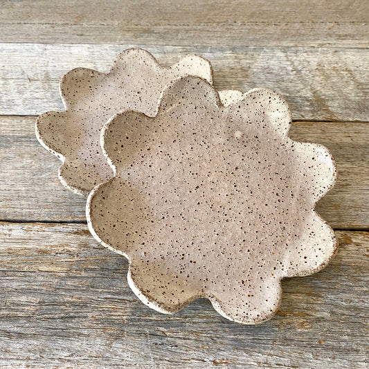 Plate (small) - Flower Shaped - rustic and versatile - white glaze with speckles 2410-16