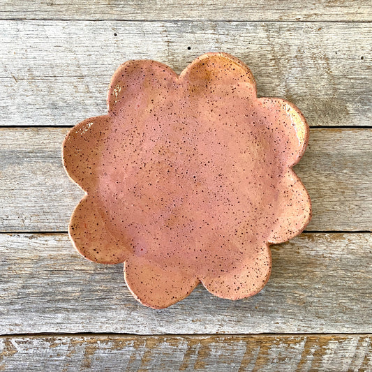 Plate - Flower Shaped - rustic and versatile - soft pink glaze with speckles 2410-13