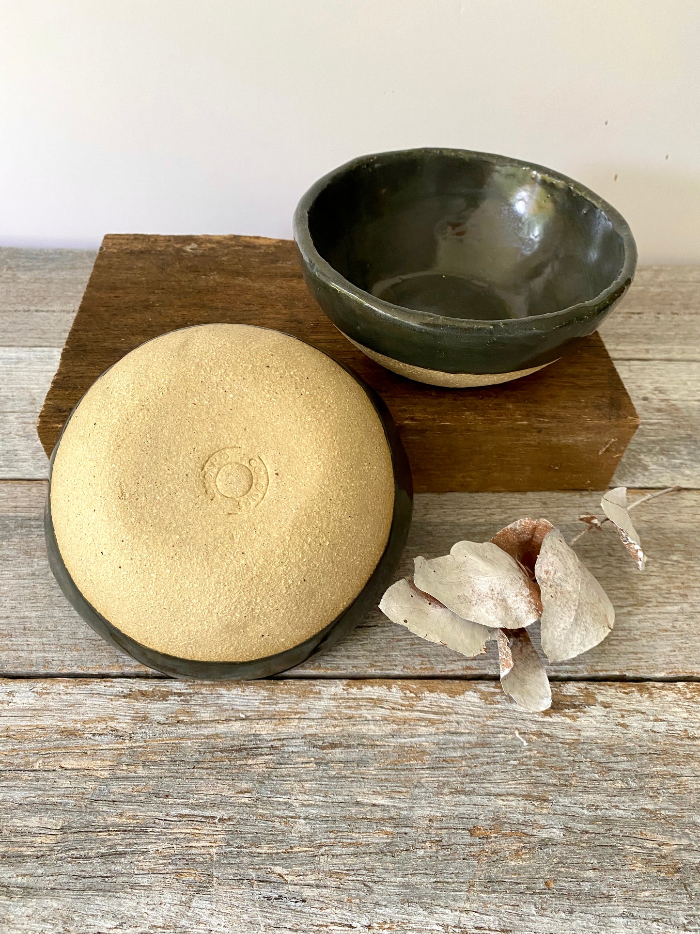 Two handmade breakfast bowls - Black/Blue glaze on soft creamy white clay  (11-050-S) ONLY ONE SET AVAILABLE