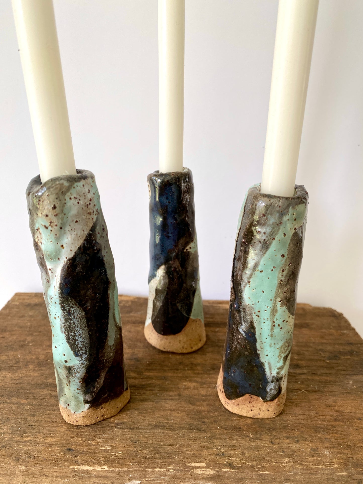 Set of 3 handmade small bud Vases in white, turquoise and black glaze (11-053-S) ONLY ONE SET AVAILABLE