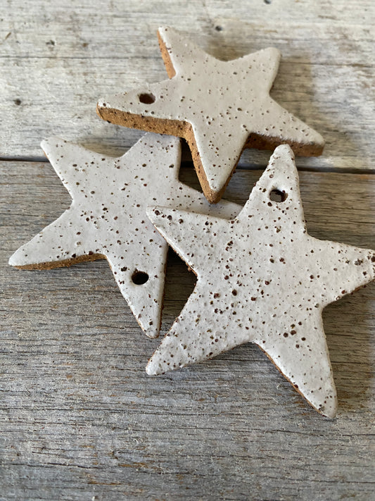 Ceramic Star - Rustic Christmas Ornament - White glaze 26-81