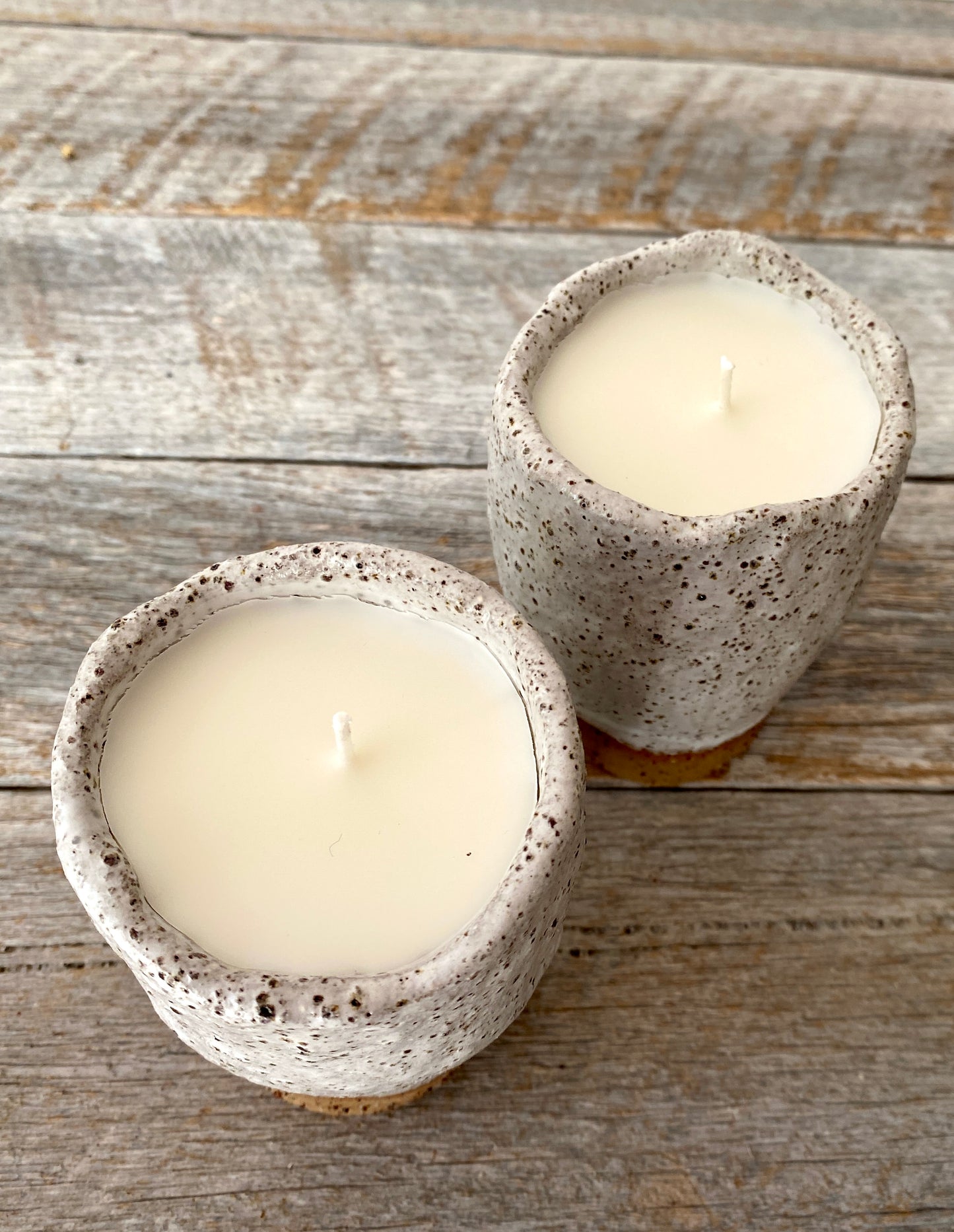 Candle in handmade rustic white glazed vessel -  Hand poured Unscented Soy Wax 13-11