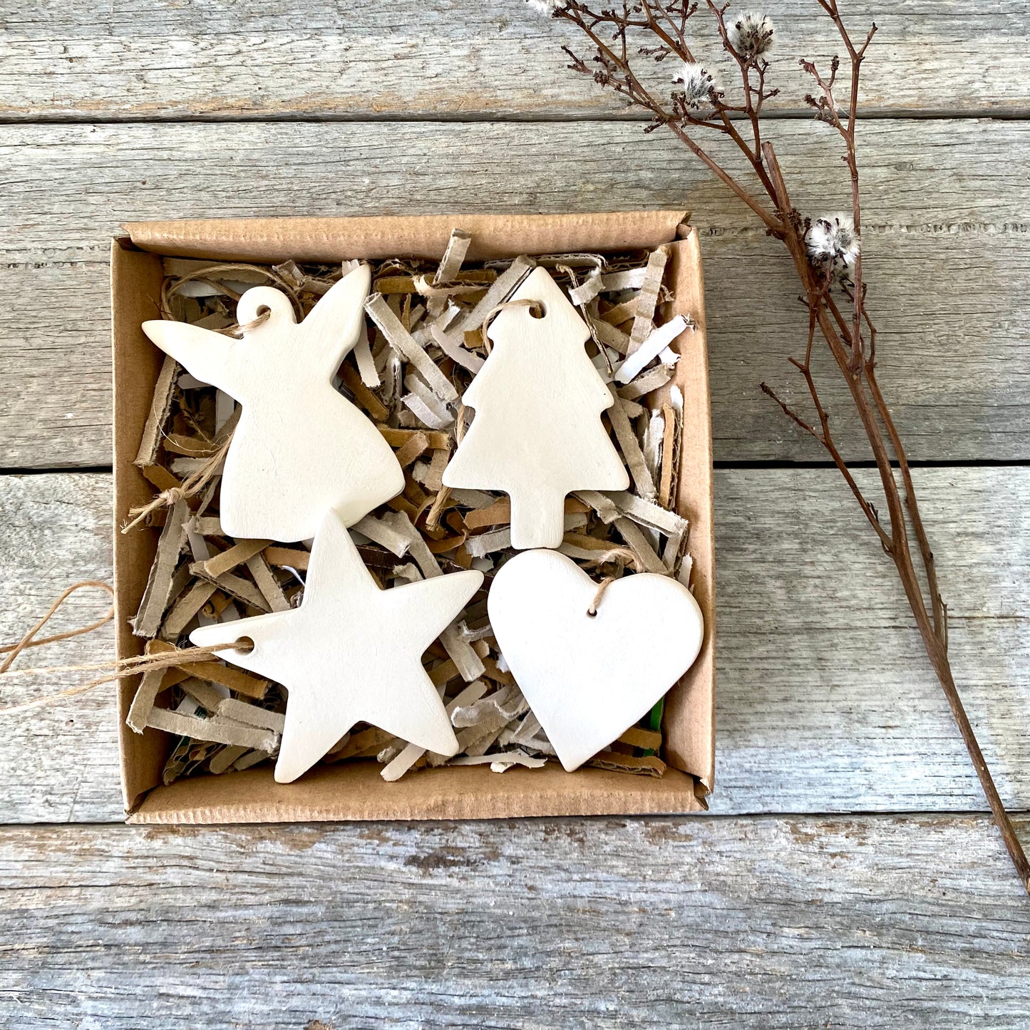 White Ceramic Christmas Ornaments - Box 0f 4 (26-29)