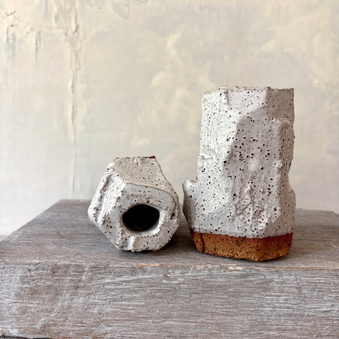 Two handmade Vases - Rustic Design  - White with Speckles