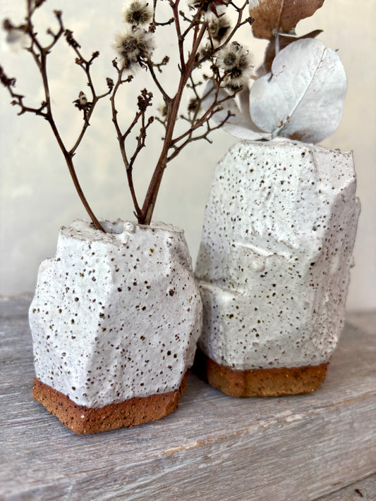 Two handmade Vases - Rustic Design  - White with Speckles