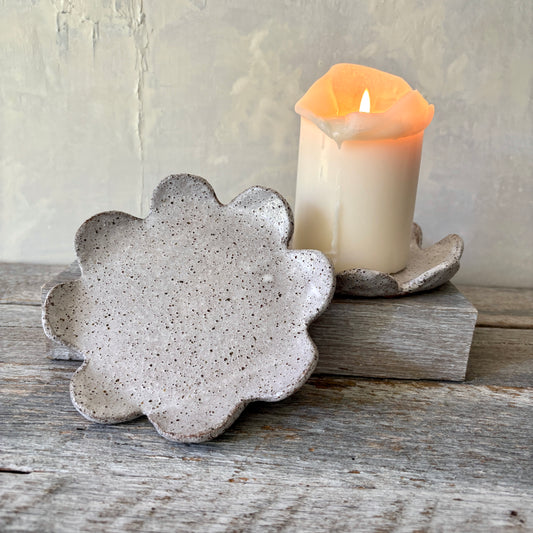 Plate (small) - Flower Shaped - rustic and versatile - white glaze with speckles 2410-16