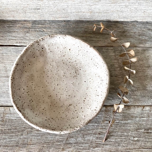 Bowl in white with uneven rim - Rustic stoneware clay with speckles 15-1