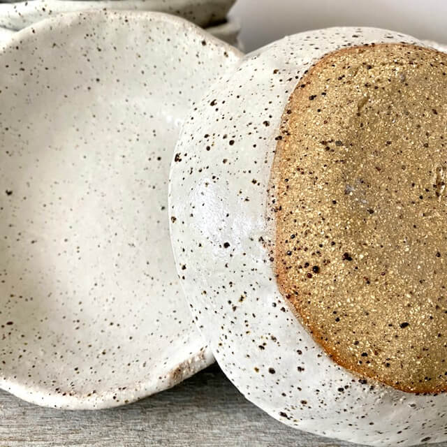 Bowl in white with uneven rim - Rustic stoneware clay with speckles 15-1