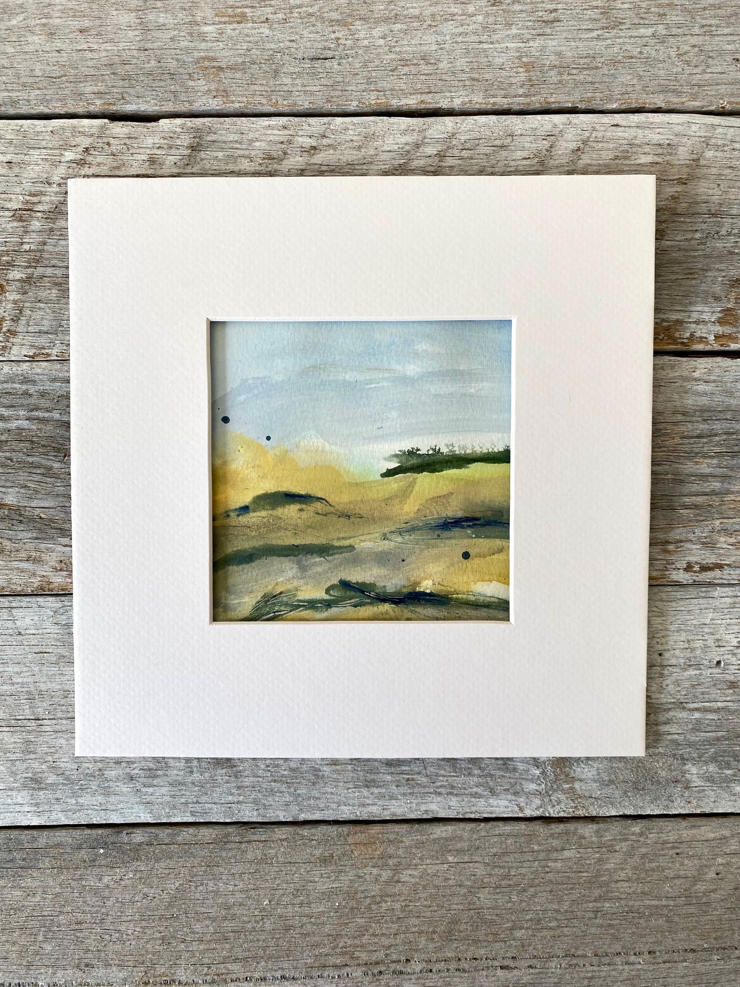 Original watercolour landscape painting in soft colours with white frame (#801)