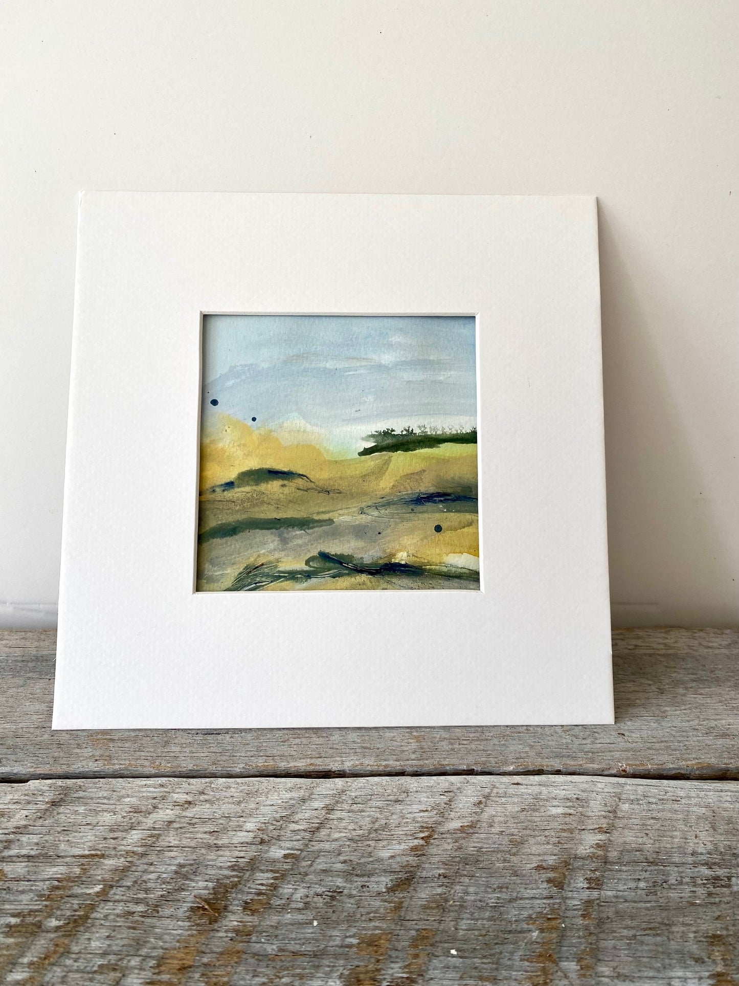 Original watercolour landscape painting in soft colours with white frame (#801)