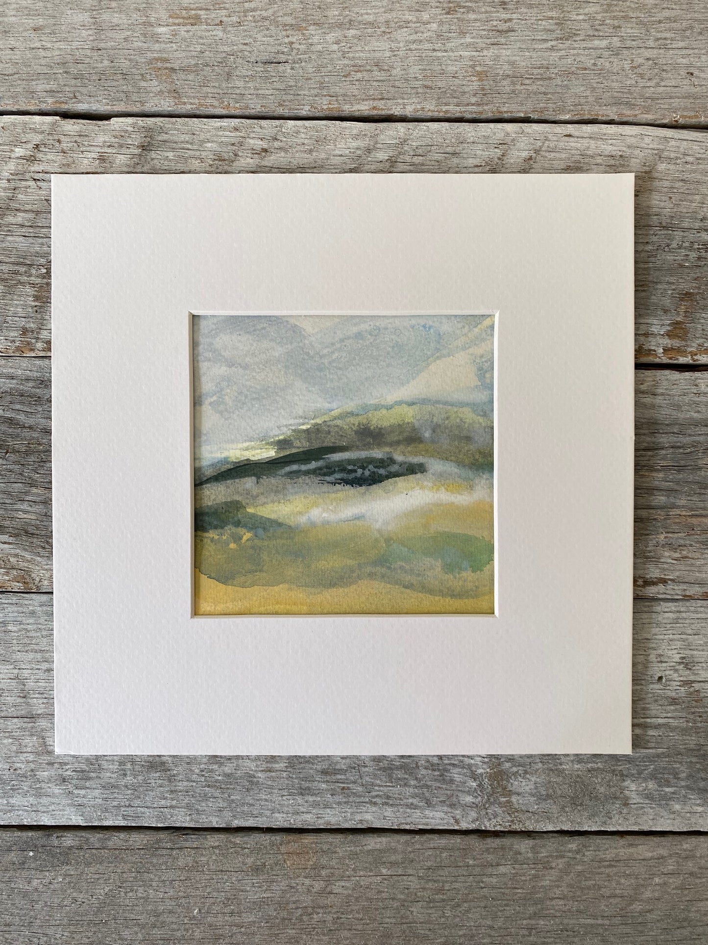 Original watercolour landscape painting by Mi la Cour. Soft colours - white frame (#803)