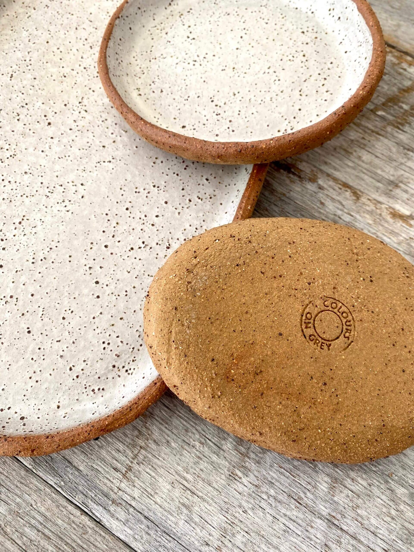 Handmade Oval Shaped Serving Set of 3 - Rustic Clay White with speckles 10-17