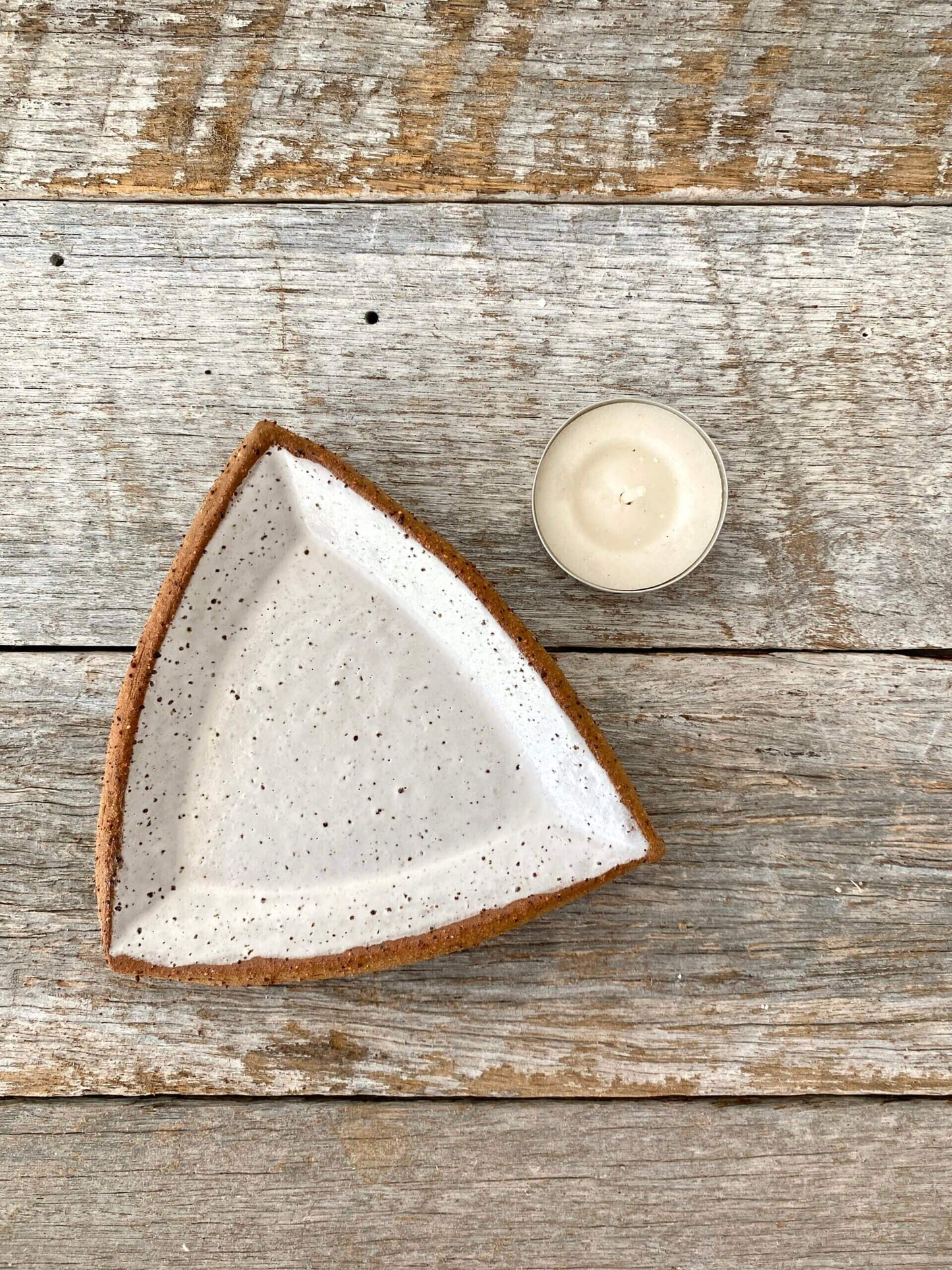 Celtic Triangular Plate in 4 sizes - Rustic & Handmade- White glaze with speckles 4-10