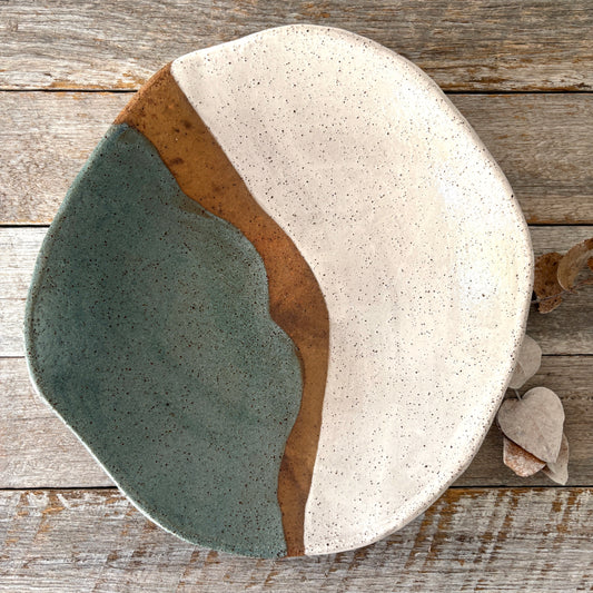 Large Bowl | Rustic and Versatile | White and Dusty Blue glaze with speckles  (RB32)
