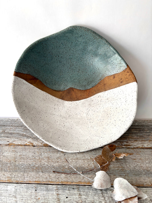 Large Bowl | Rustic and Versatile | White and Dusty Blue glaze with speckles  (RB32)