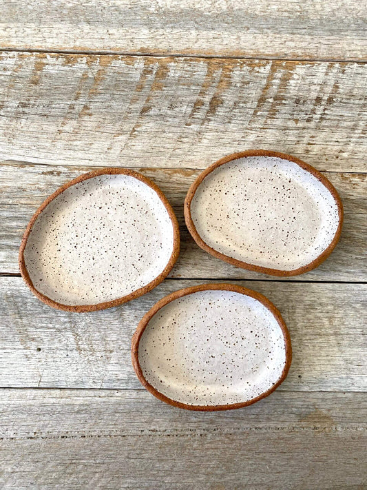 Set of 3 small handmade serving dishes - Rustic Clay - White with speckles 8-04