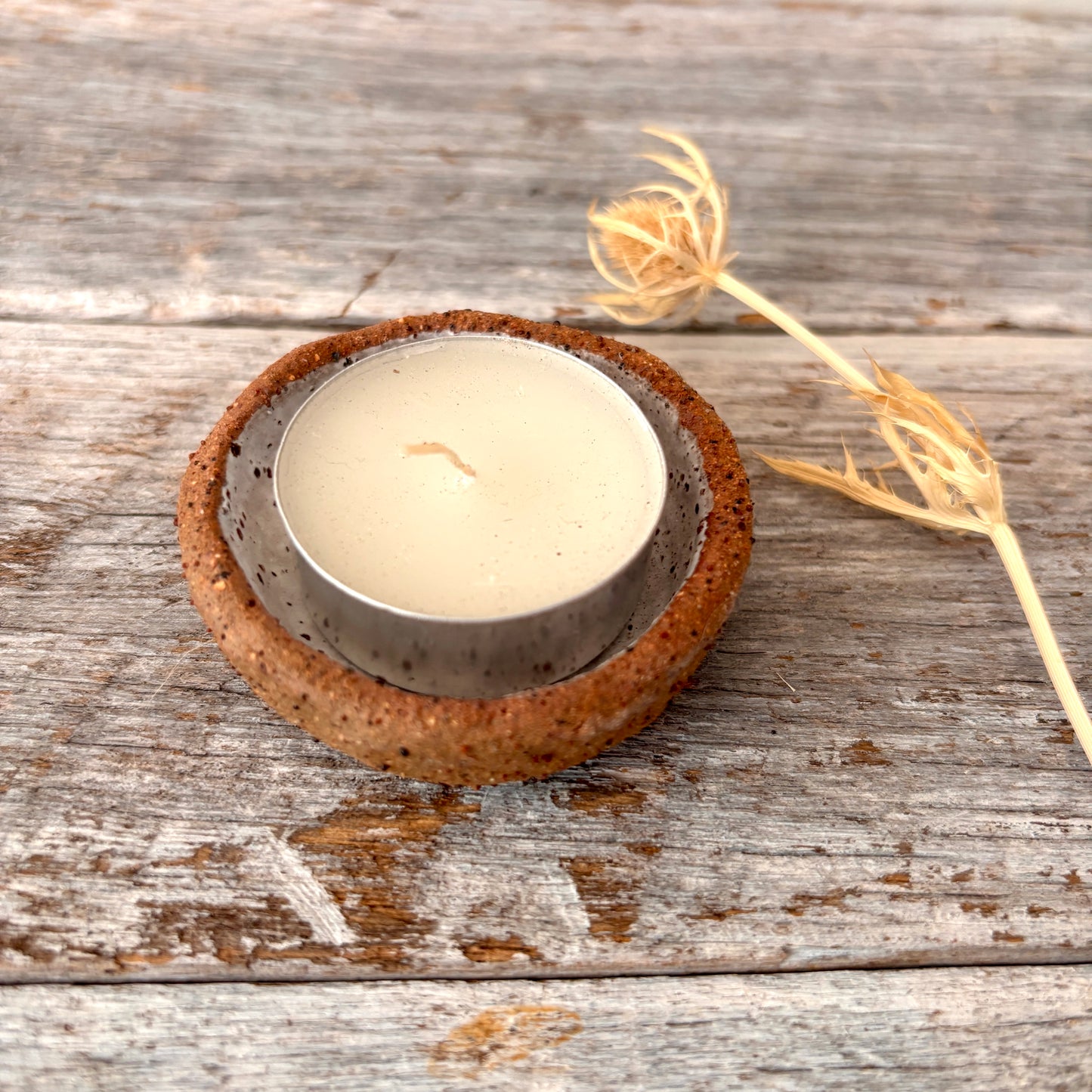 Tealight Holder - Rustic & Speckled - White