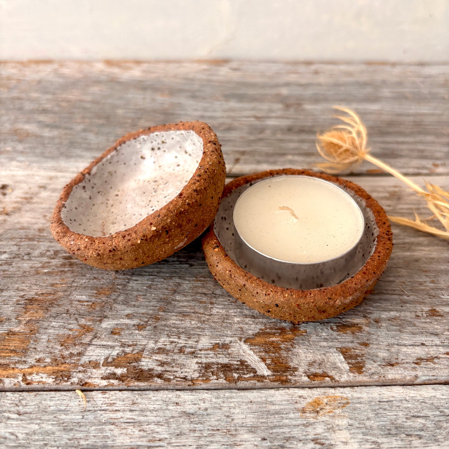 Tealight Holder - Rustic & Speckled - White