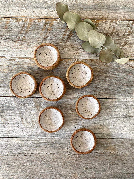 Hand formed Tiny Tea light Holder with speckled white glaze 13-4