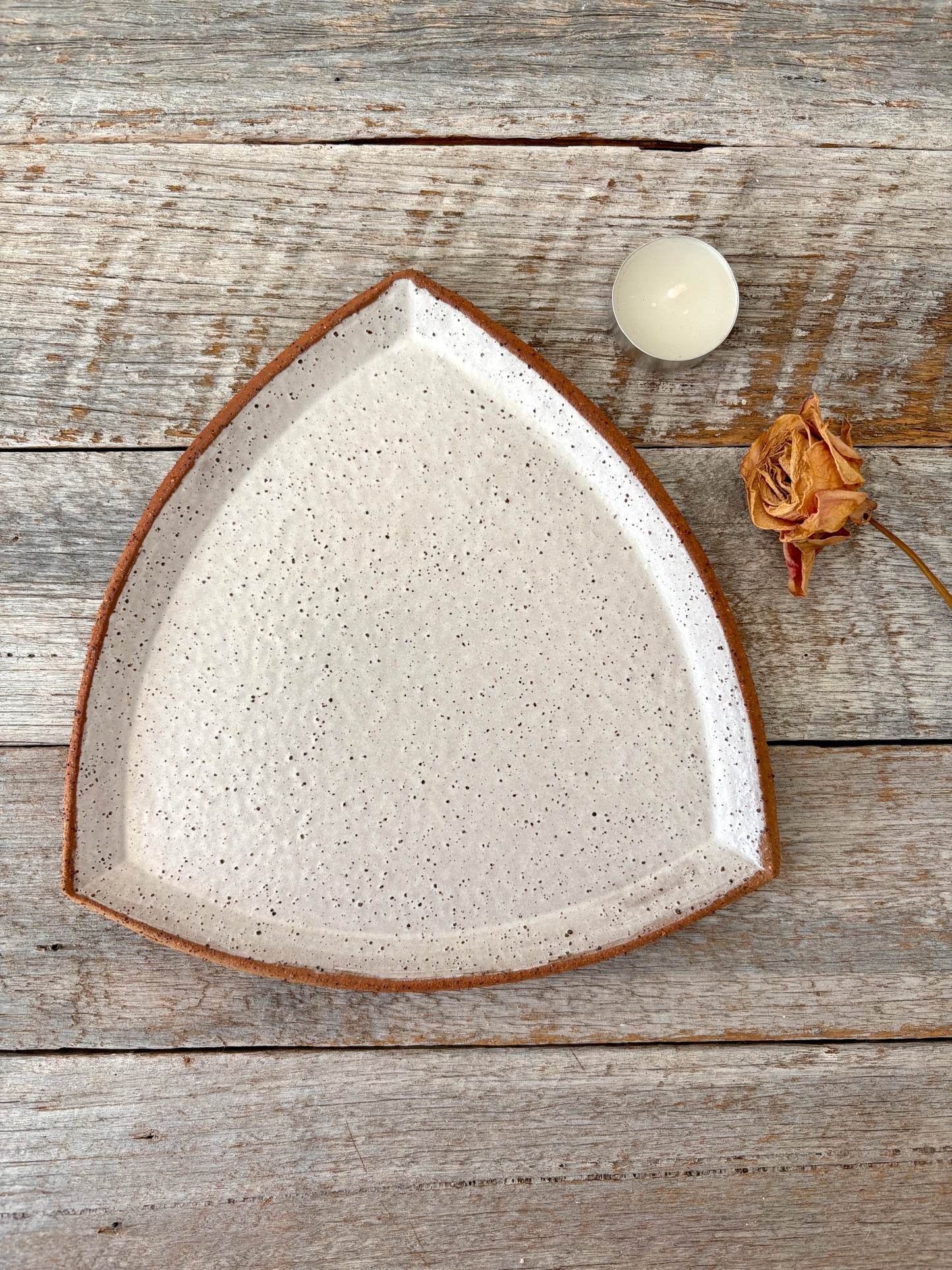 Triangular Plate (Large) - Rustic & Unique - White with speckles 26-10