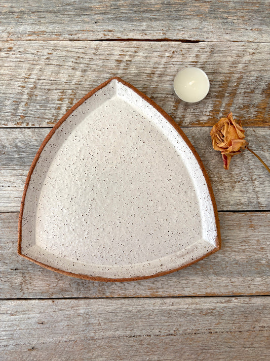 Triangular Plate (Large) - Rustic & Unique - White with speckles 26-10