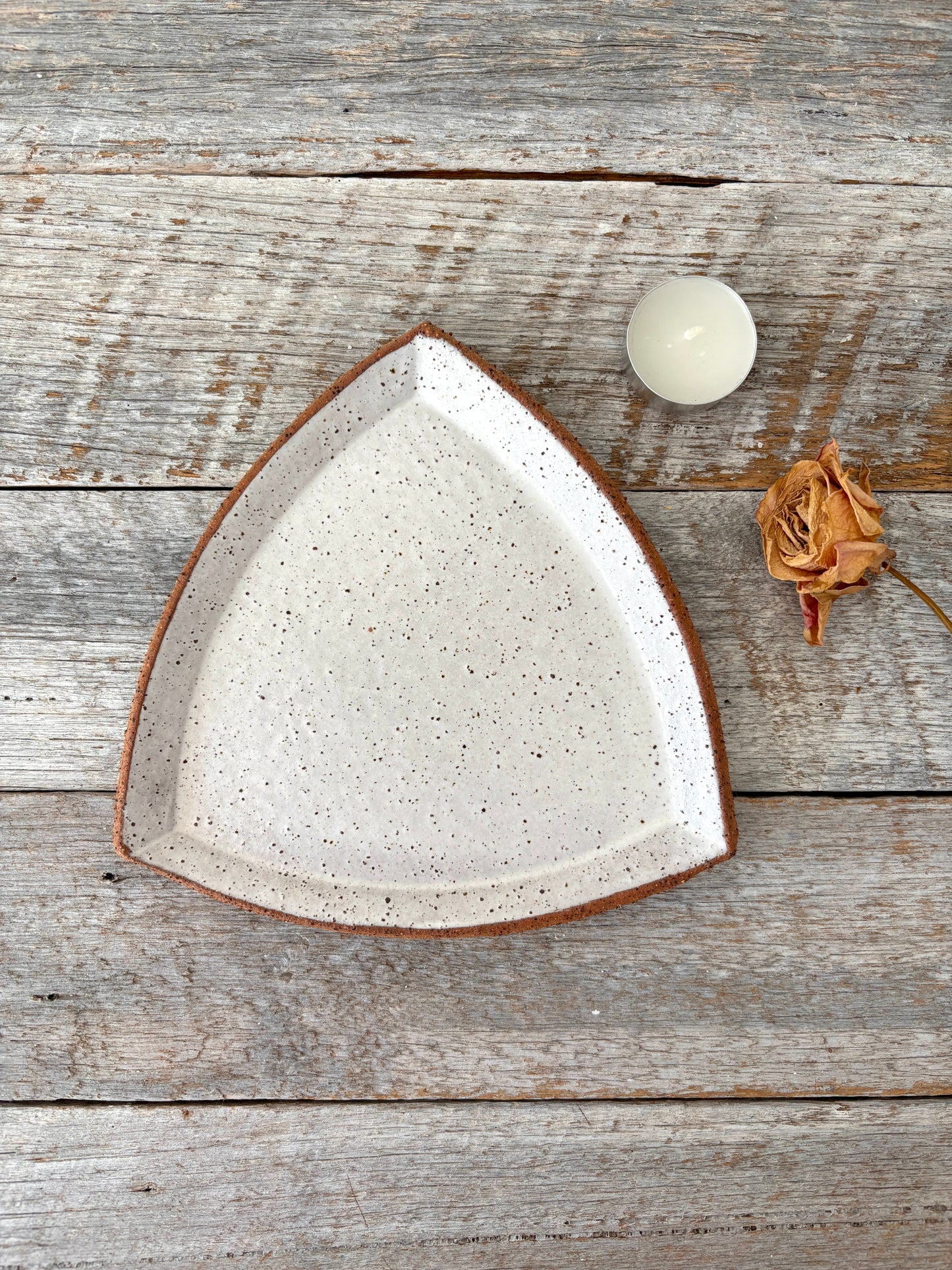 Triangular Plate (Medium) - Rustic & Unique - White with speckles 26-11