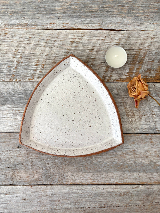 Triangular Plate (Medium) - Rustic & Unique - White with speckles 26-11