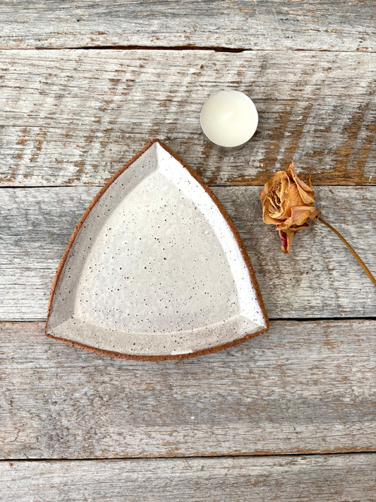 Triangular Plate (Small) - Rustic & Unique - White with speckles 26-12