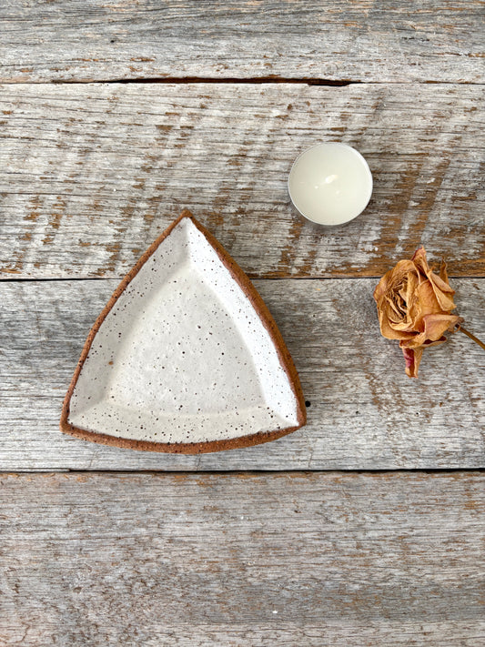 Triangular Plate (Mini) - Rustic & Unique - White with speckles 26-13