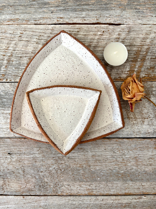 Triangular Plate (Large) - Rustic & Unique - White with speckles 26-10