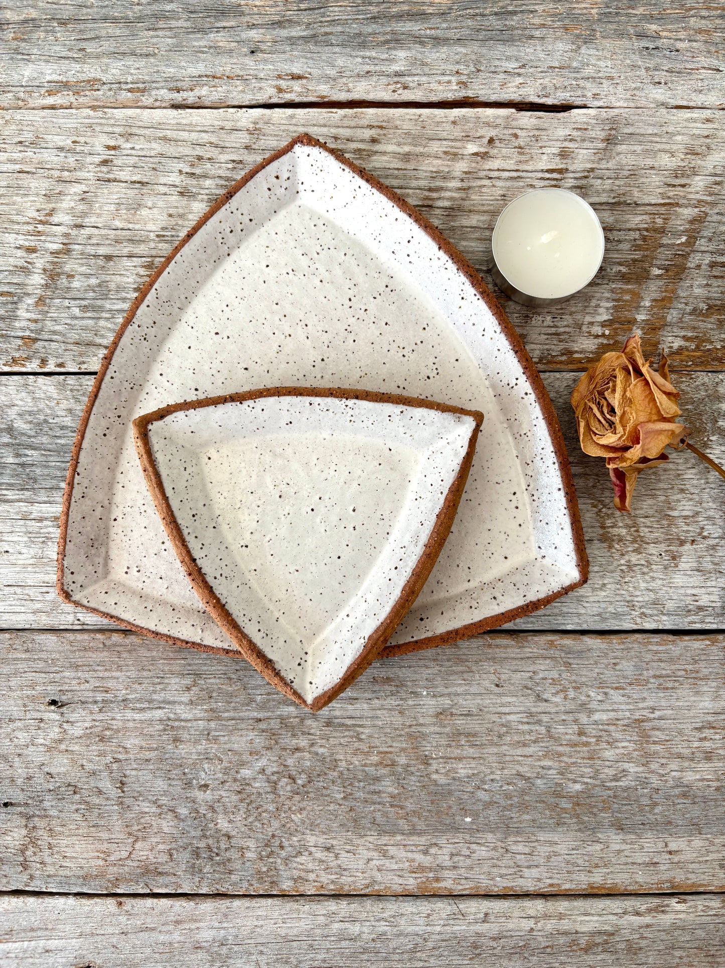 Triangular Plate (Medium) - Rustic & Unique - White with speckles 26-11